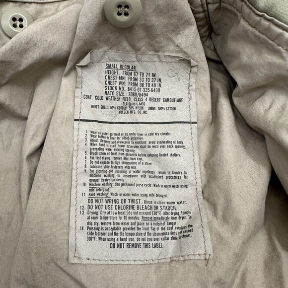 Vintage Desert Camo Jacket Men Small Reg M65 Coat Cold Weather Field Class 4 - Picture 7 of 11